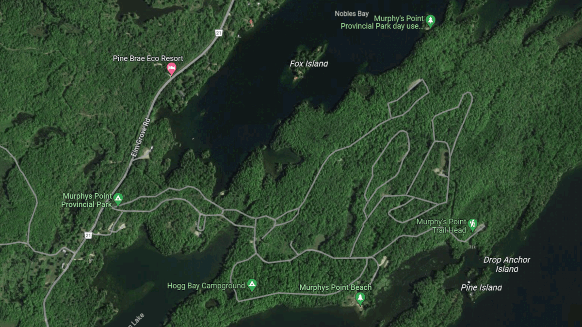 Map of Pine Brae Eco Resort location in relation to Murphy's Point Provincial Park